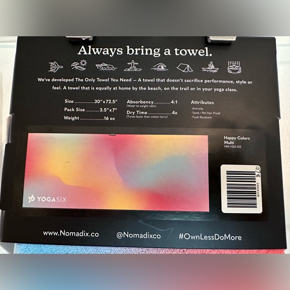 Nomadix yoga mat towel 30” x 72.5” pink/yellow/blue - Picture 3 of 4